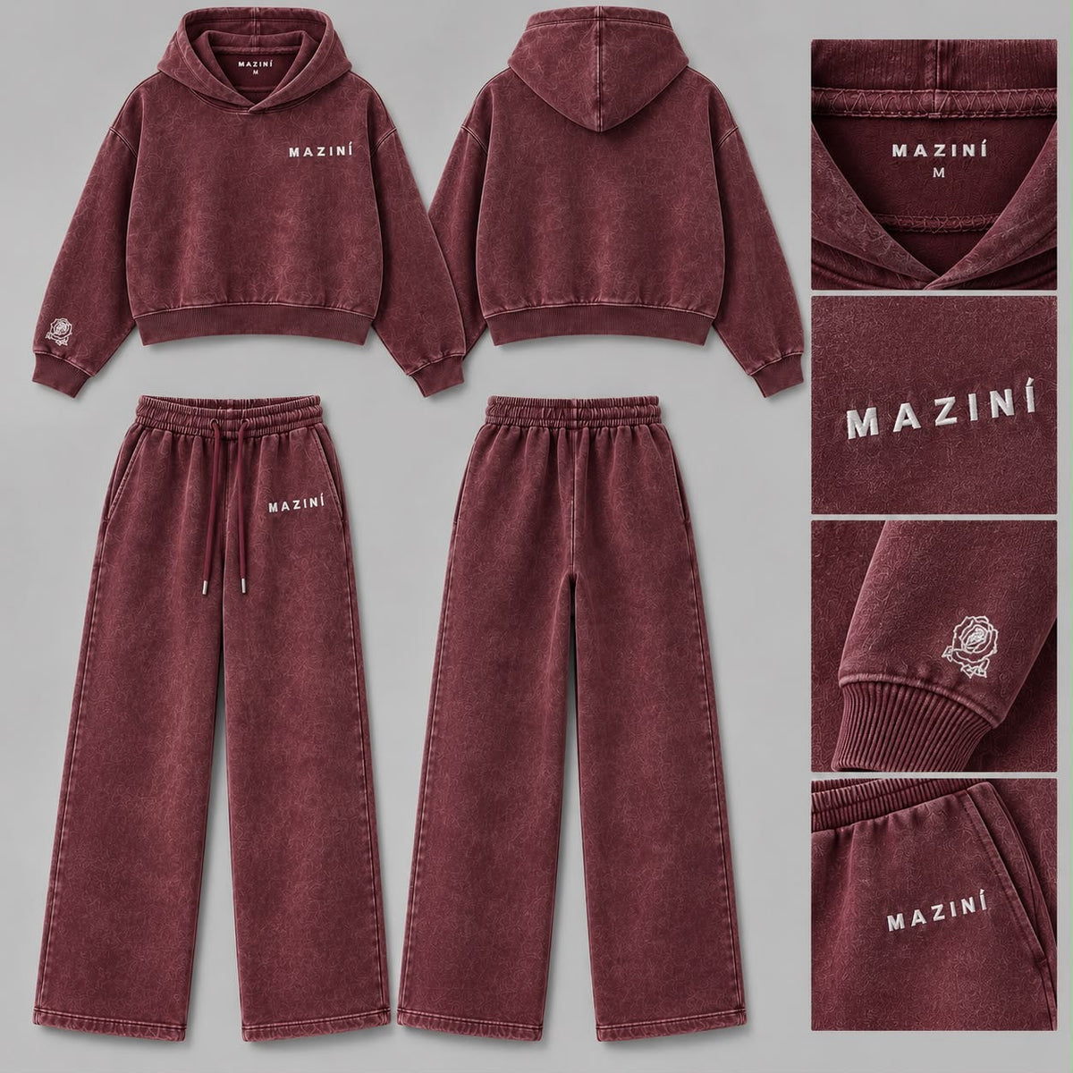 MAZINÍ Rose Wide-Leg Set in Red Rose