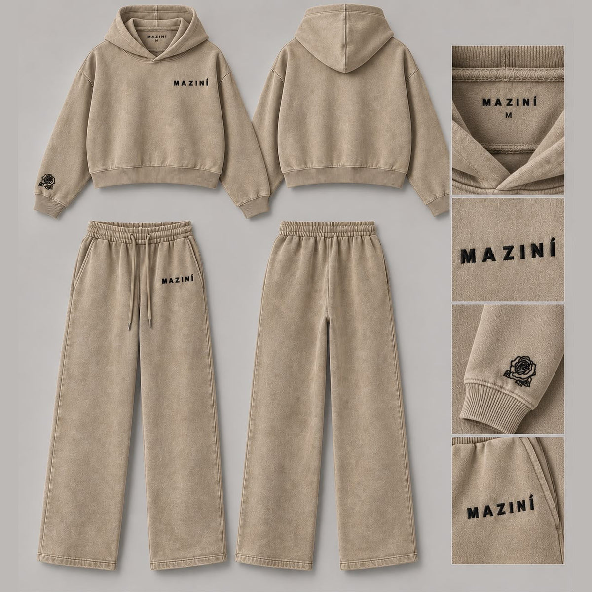 MAZINÍ Rose Wide-Leg Set in Sand Tan